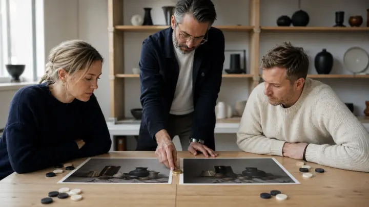 En underviser forbereder materiale på en bærbar computer i et tomt klasselokale.